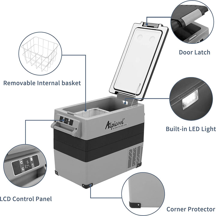 Alpicool CF55 Dual-Area Car Fridge - 50 Liter Capacity, -4°F to 68°F, Bluetooth App, Great for Vehicles