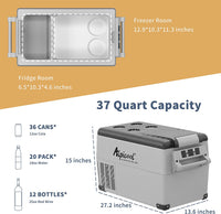 Alpicool CF35 Dual-Zone Refrigerator for Cars - 32 Quart, 12V/110V, Bluetooth, Shock-Resistant Design