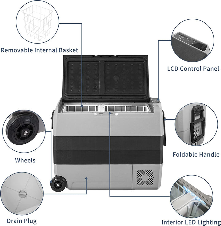 Alpicool LGT60 - Dual-Zone 56L Car Fridge Freezer, Adjustable Temps, Bluetooth App Control, Great for Road Trips & More