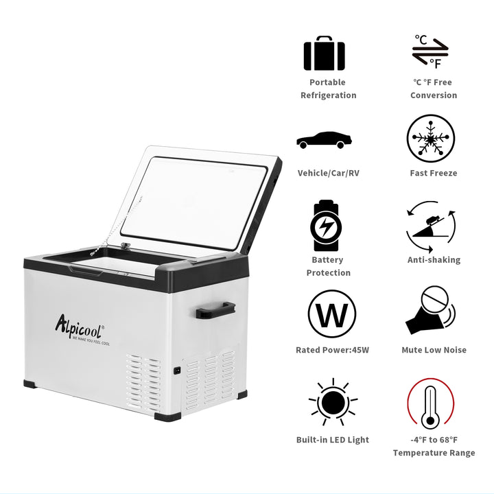 Alpicool C40 Portable 38 Quart Car Fridge Freezer - Powerful 12V/110V Cooling for Vehicles, Camping & Travel