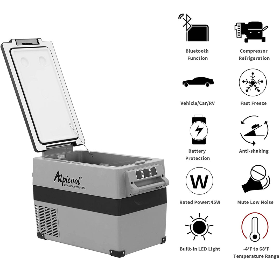 Alpicool LGCF45 Dual-Zone 42Qt Car Fridge - Bluetooth App, Shock-Resistant, Portable Design with Cup Holders