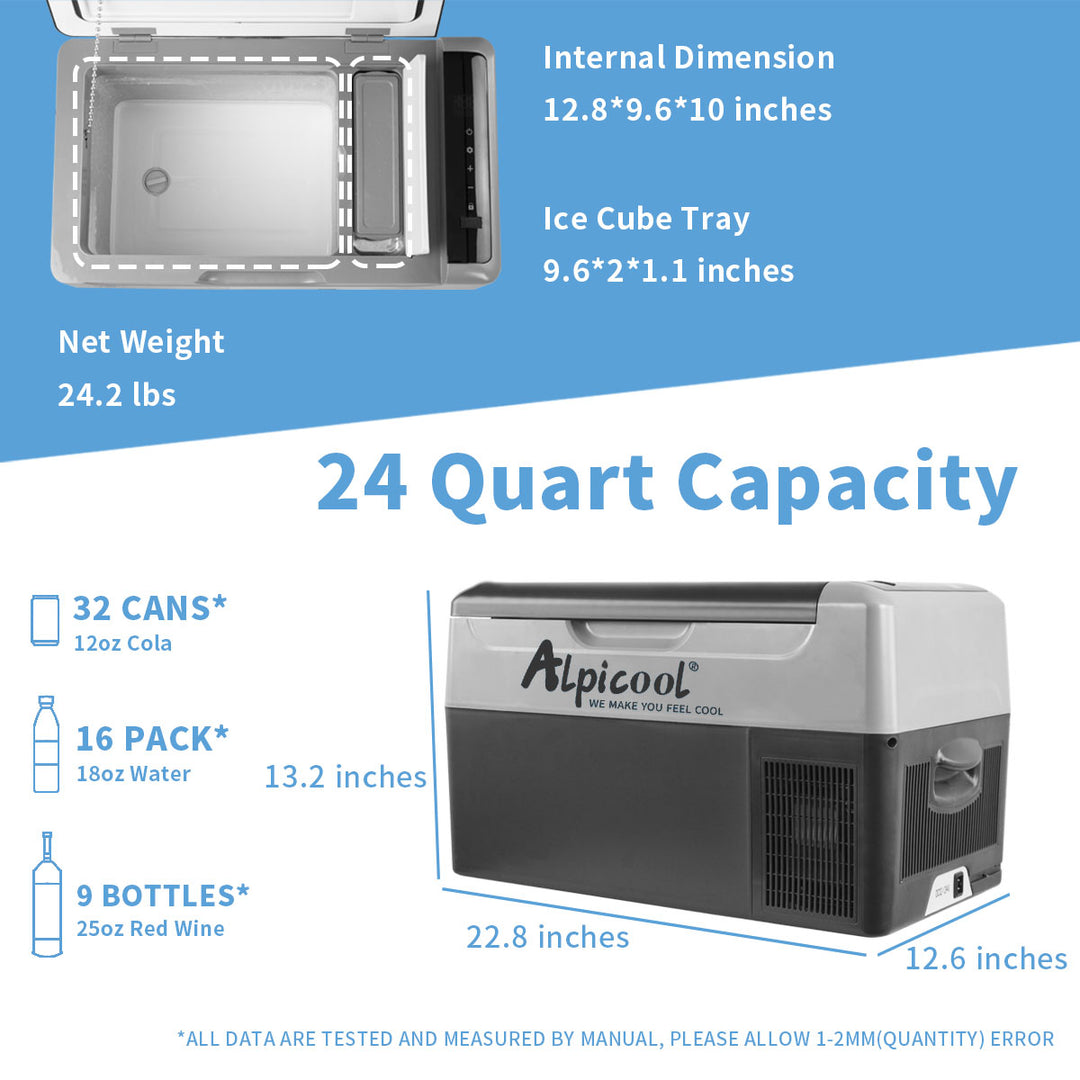 Alpicool G22 - 22Qt Car Cooler, Compressor Cooling, Bluetooth Control, Ice Tray Included